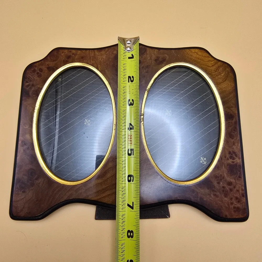 Vintage Selli Florence Burl Wood Double Picture Frame Made in Italy Oval 2.75x4